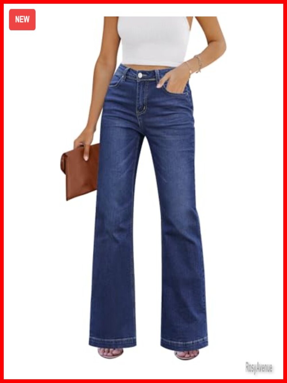 High Rise Wide Leg Flare Jeans Stretchy Denim Pants